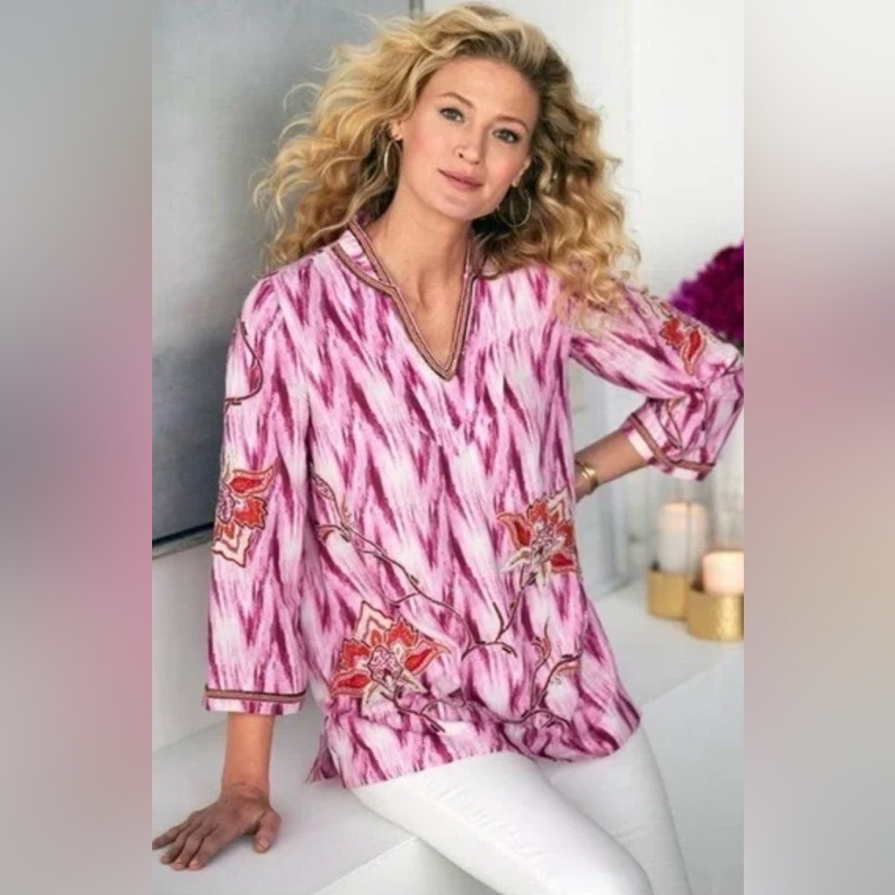 Soft Surroundings Beaded Tunic Pink Size XS